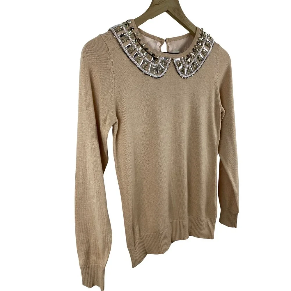Boden Women's 4 Cashmere Blend Jeweled Neckline NWT Knit Bedazzled Glam Sweater - Picture 4 of 14
